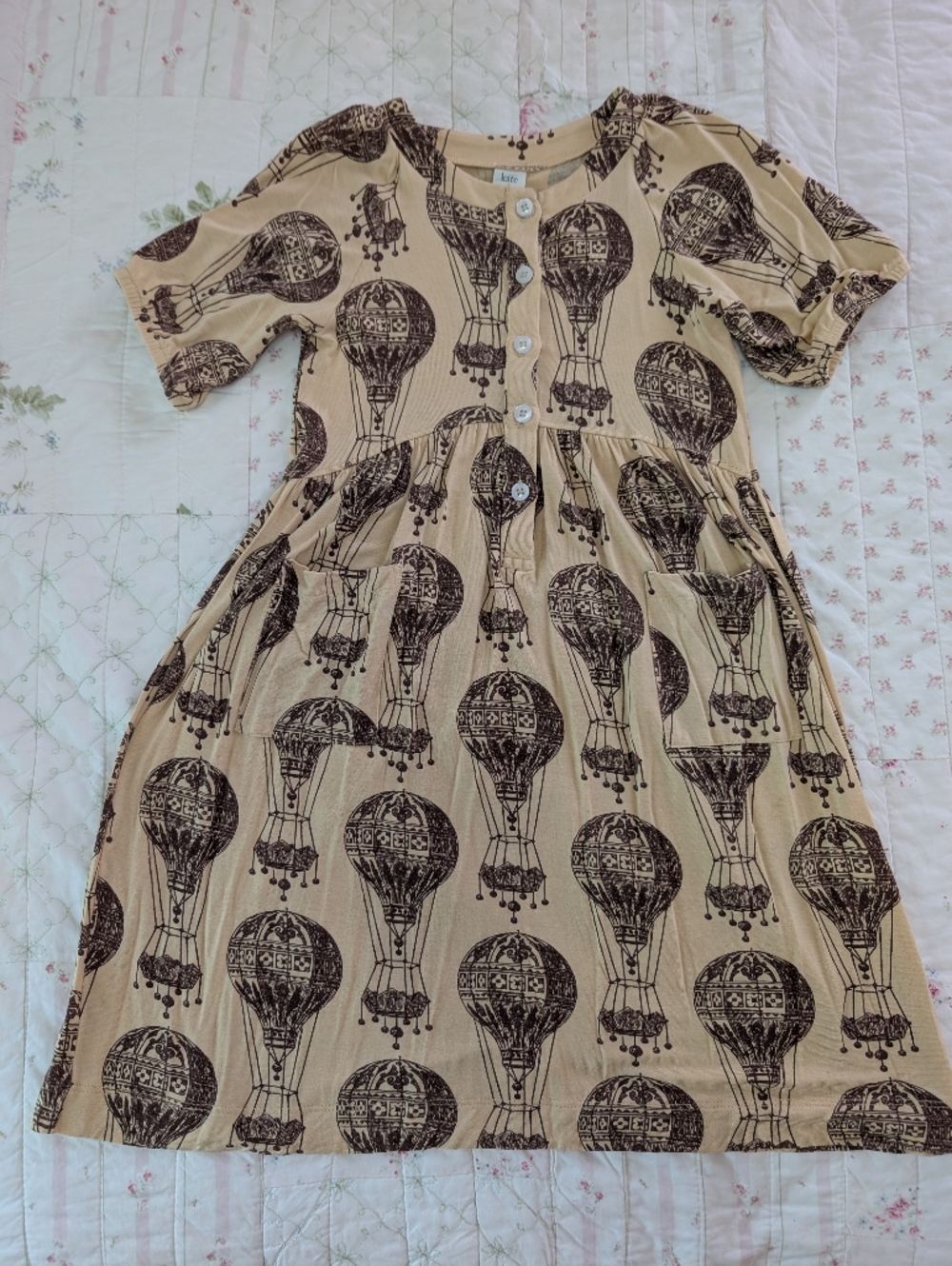 kate quinn Beige Dress with Black Balloon Motif